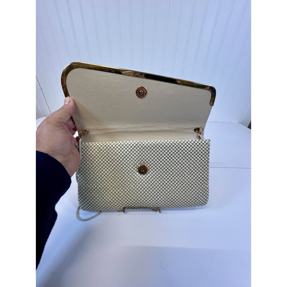 Vintage Art Deco Ivory/White GloMesh Clutch Purse Bag With Chain‎ Shoulder Strap - Picture 4 of 9